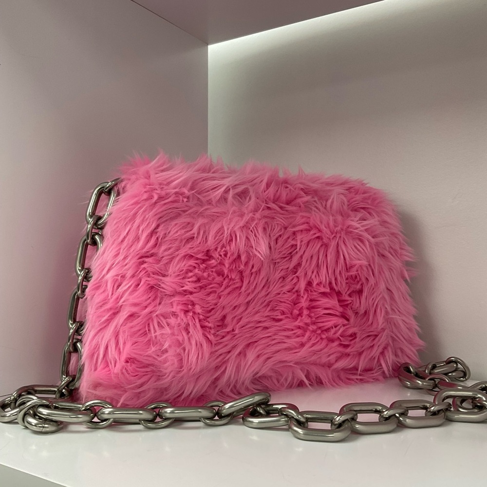 Balenciaga Pink Faux Fur Shoulder Bag with Chain Strap - Picture 8 of 8